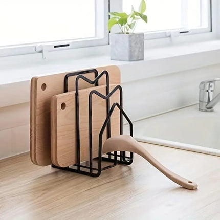 Metal Cutting Board Holder Dish Rack, 12.5x14.5x21.5 cm, Black.