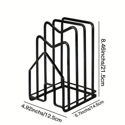Metal Cutting Board Holder Dish Rack, 12.5x14.5x21.5 cm, Black.
