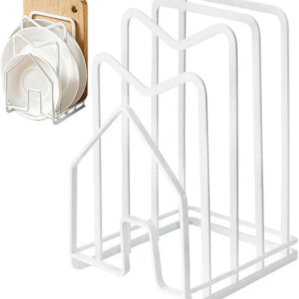 Metal Cutting Board Holder Dish Rack, Kitchen Organizer Storage, 12.5x14.5x21.5 cm, White.
