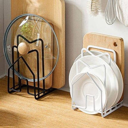 Metal Cutting Board Holder Dish Rack, Kitchen Organizer Storage, 12.5x14.5x21.5 cm, White.