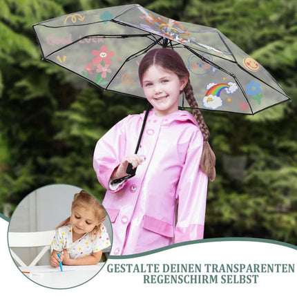 Automatic Folding Transparent Umbrella with 9 Fiberglass Ribs, Waterproof Lightweight Travel Rain Umbrella, White.