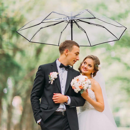 Automatic Folding Transparent Umbrella with 9 Fiberglass Ribs, Waterproof Lightweight Travel Rain Umbrella, White.