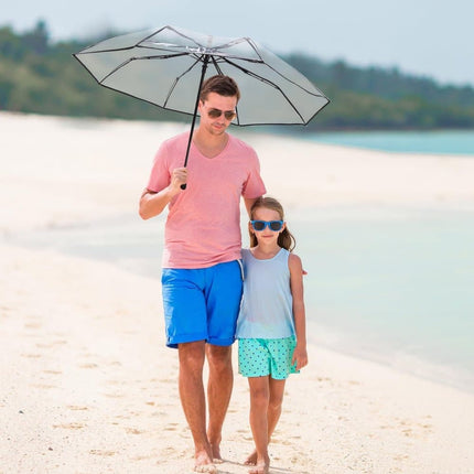Automatic Folding Transparent Umbrella with 9 Fiberglass Ribs, Waterproof Lightweight Travel Rain Umbrella, White.