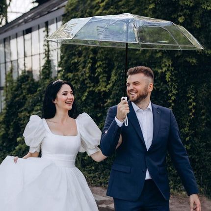 Automatic Folding Transparent Umbrella with 9 Fiberglass Ribs, Waterproof Lightweight Travel Rain Umbrella, White.