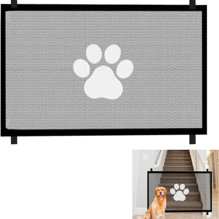 Portable Dog Gate Without Drilling Self-Adhesive Safety Gate with Paw Pattern, 110x78 cm.
