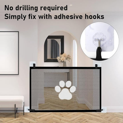 Portable Dog Gate Without Drilling Self-Adhesive Safety Gate with Paw Pattern, 110x78 cm.