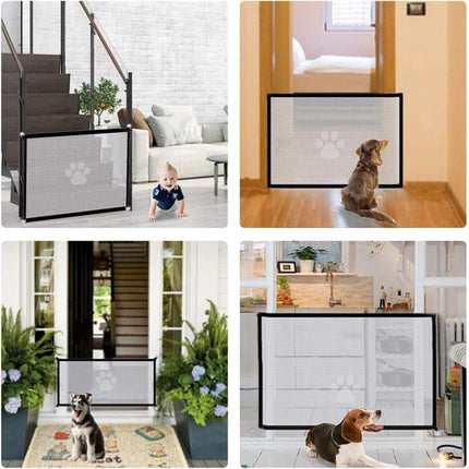 Portable Dog Gate Without Drilling Self-Adhesive Safety Gate with Paw Pattern, 110x78 cm.