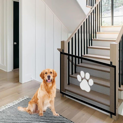 Portable Dog Gate Without Drilling Self-Adhesive Safety Gate with Paw Pattern, 110x78 cm.
