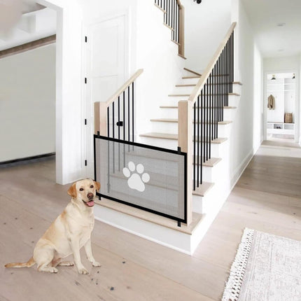 Portable Dog Gate Without Drilling Self-Adhesive Safety Gate with Paw Pattern, 110x78 cm.