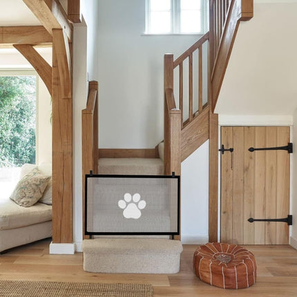 Portable Dog Gate Without Drilling Self-Adhesive Safety Gate with Paw Pattern, 110x78 cm.