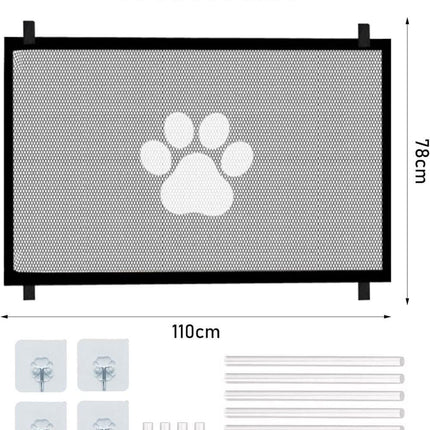 Portable Dog Gate Without Drilling Self-Adhesive Safety Gate with Paw Pattern, 110x78 cm.