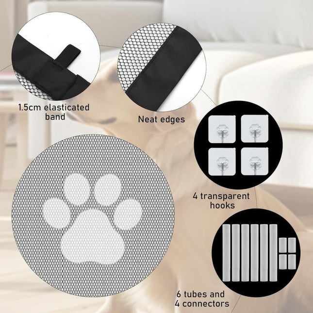 Portable Dog Gate Without Drilling, Self-adhesive Safety Gate with Paw Pattern, 110/180x78 cm.