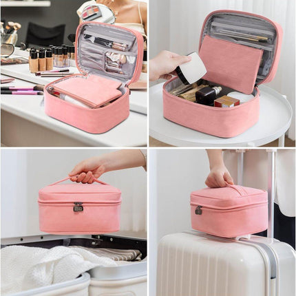 2-in-1 Makeup and Toiletry Bag with Handle, Brown.
