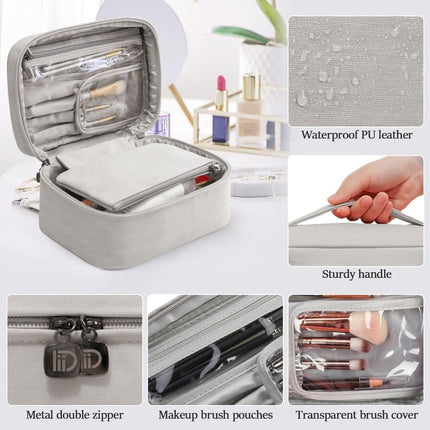 2-in-1 Makeup and Toiletry Bag with Handle, Gray.