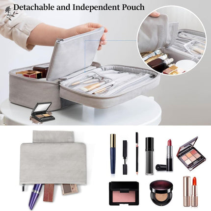 2-in-1 Makeup and Toiletry Bag with Handle, Gray.