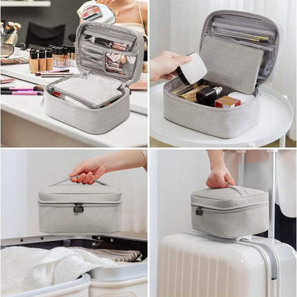 2-in-1 Makeup and Toiletry Bag with Handle, Gray.