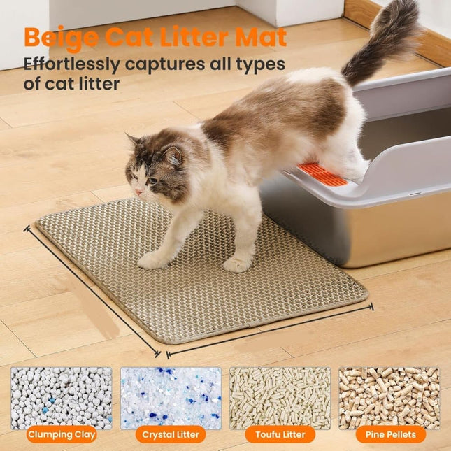 Double EVA Cat Litter Mat, 40x50cm, Beige, Prevents Scattered Sand, Multiple Sizes and Colors Available.