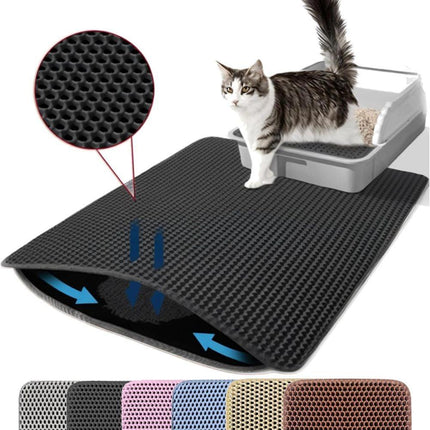 Double EVA Cat Litter Mat for Scattered Sand Control, Black, 45x60cm.