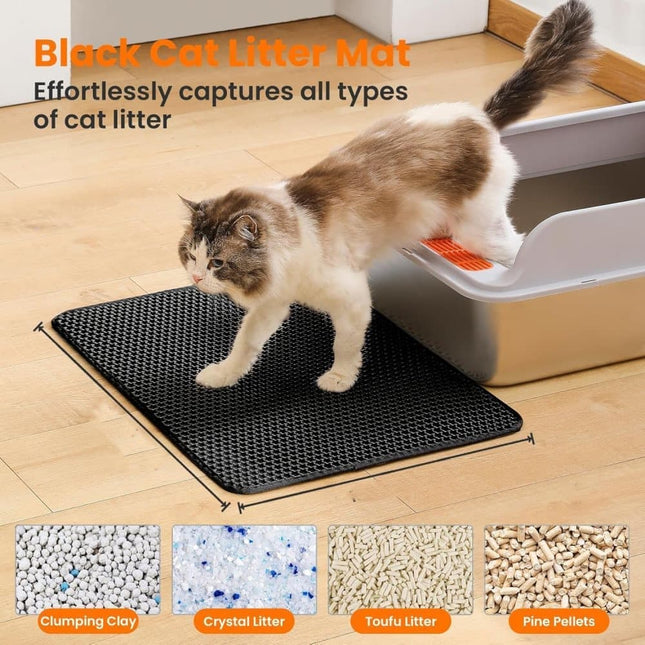 Double EVA Cat Litter Mat for Scattered Sand Control, Black, 45x60cm.