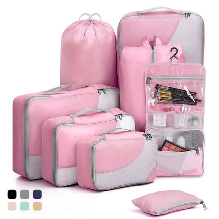 8-Piece Suitcase Organizer Set with Durable Packing Cubes and Clothing Shoe Bags, Pink.