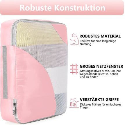 8-Piece Suitcase Organizer Set with Durable Packing Cubes and Clothing Shoe Bags, Pink.