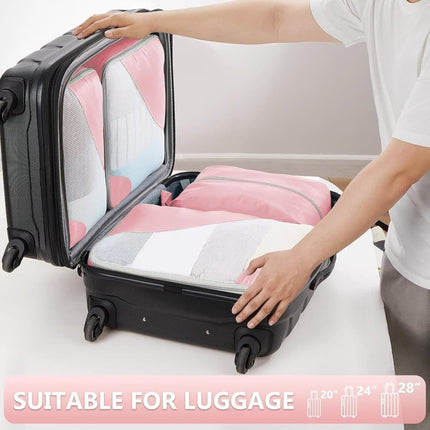 8-Piece Suitcase Organizer Set with Durable Packing Cubes and Clothing Shoe Bags, Pink.