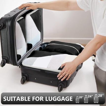8-Piece Suitcase Organizer Set with Durable Packing Cubes and Clothing Shoe Bags, Black.