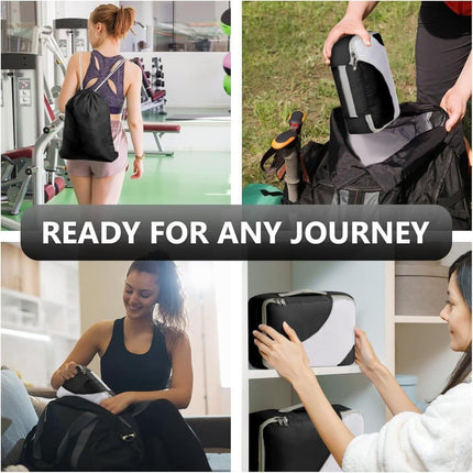 8-Piece Suitcase Organizer Set with Durable Packing Cubes and Clothing Shoe Bags, Black.