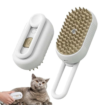 Pet Steam Brush with Spray and Massage Comb for Cats and Dogs, White.