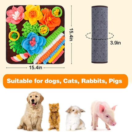 Interactive Slow Feeding Snuff Mat for Dogs, Portable Foraging Training Mat, Brown.