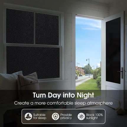 Blackout Window Film 45x500cm, Self-Adhesive Privacy UV Protection Static Cling No Glue, Black.