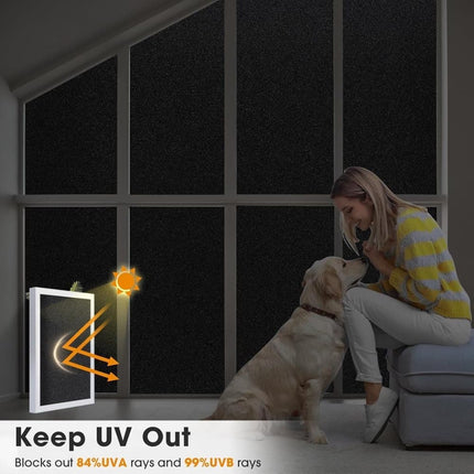 Blackout Window Film 45x500cm, Self-Adhesive Privacy UV Protection Static Cling No Glue, Black.
