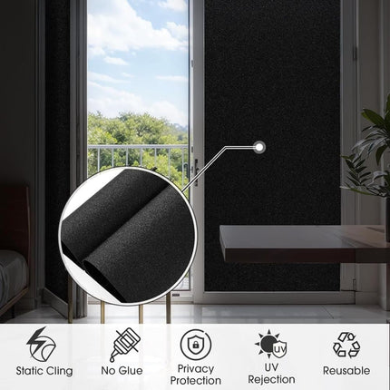 Blackout Window Film 45x500cm, Self-Adhesive Privacy UV Protection Static Cling No Glue, Black.