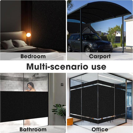 Blackout Window Film 45x500cm, Self-Adhesive Privacy UV Protection Static Cling No Glue, Black.