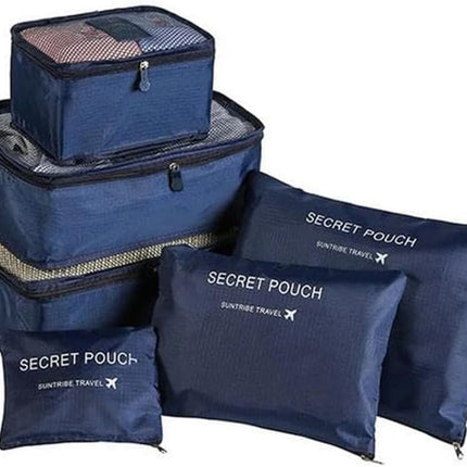 6-Piece Waterproof Travel Bag Set Luggage Organizer, Dark Blue.