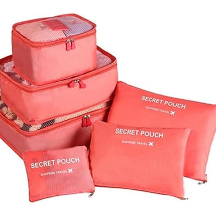 6-Piece Waterproof Travel Bag Set Luggage Organizer, Red.