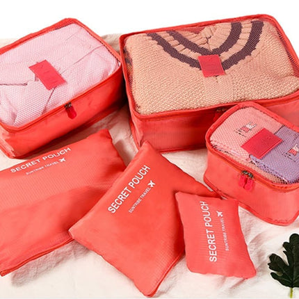 6-Piece Waterproof Travel Bag Set Luggage Organizer, Red.