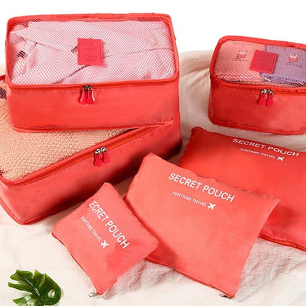 6-Piece Waterproof Travel Bag Set Luggage Organizer, Red.