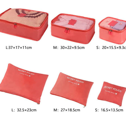 6-Piece Waterproof Travel Bag Set Luggage Organizer, Red.