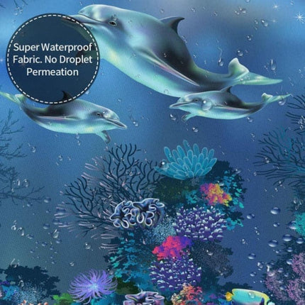 Waterproof Shower Curtain with Sea Turtle and Dolphin Motif, 180x200 cm, Dark Blue, Mildew Resistant.