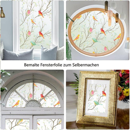 Privacy Protection Static Window Film with Bird Motif, UV and Blackout, for Living Rooms and Offices.