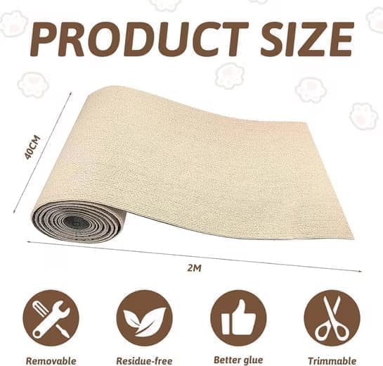 Self-adhesive cat scratching board wall and sofa protector DIY corner mat for cats, 40cm x 200cm, compatible with Wood.
