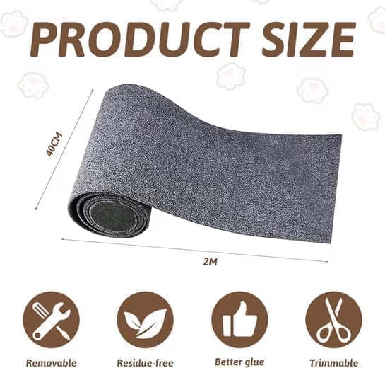 40cm x 200cm Self-Adhesive Cat Scratching Board, Wall and Sofa Protector, DIY Corner Mat for Cats, Dark Gray.