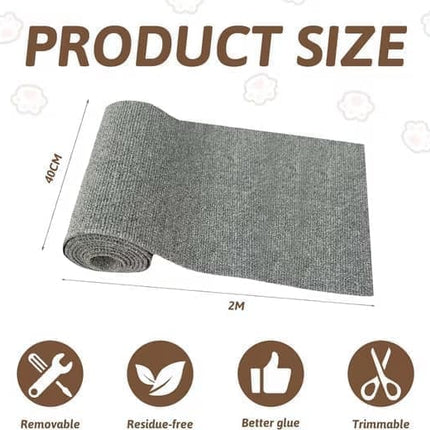 Self-Adhesive Cat Scratching Board, Wall and Sofa Protector for Cats, DIY Corner Mat, Light Gray, 40cm x 200cm.