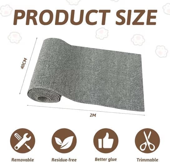 Self-Adhesive Cat Scratching Board, Wall and Sofa Protector for Cats, DIY Corner Mat, Light Gray, 40cm x 200cm.