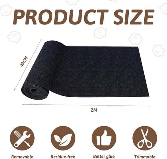 1 Pack Self-Adhesive Cat Scratching Board Wall Protector for Cats, DIY Corner Mat, 40cm x 200cm, Black.