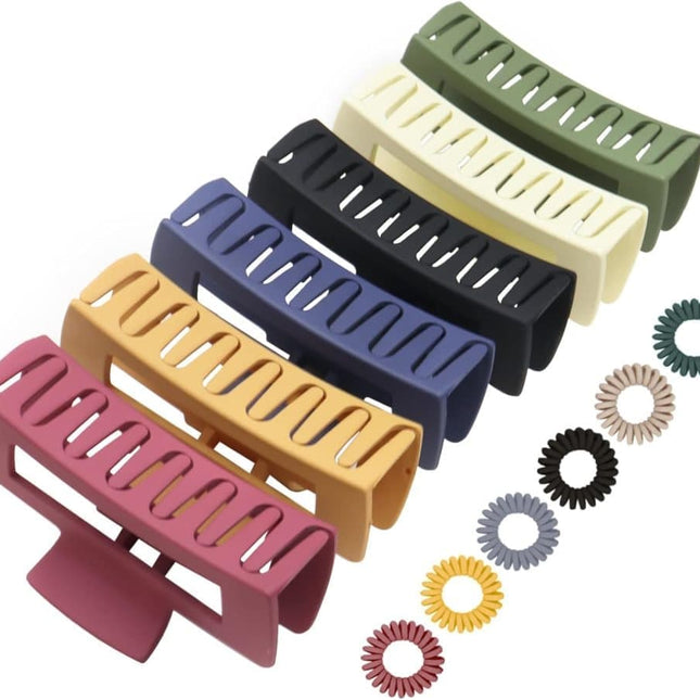 6-Pack Strong Rectangular Hair Clips for Thick Hair, Non-Slip Matte Solid Color, Multicolor.