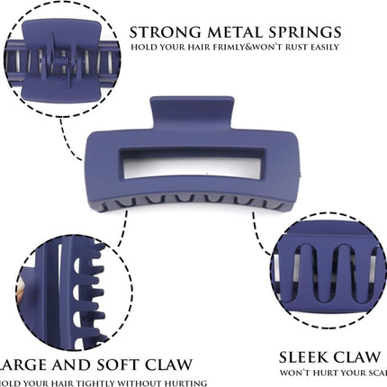 6-Pack Strong Rectangular Hair Clips for Thick Hair, Non-Slip Matte Solid Color, Multicolor.
