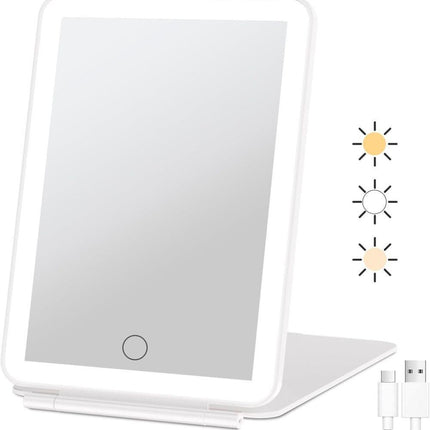 Rechargeable Makeup Mirror with 3 Color Modes, Dimmable Touch Screen LED Lighted Mirror.