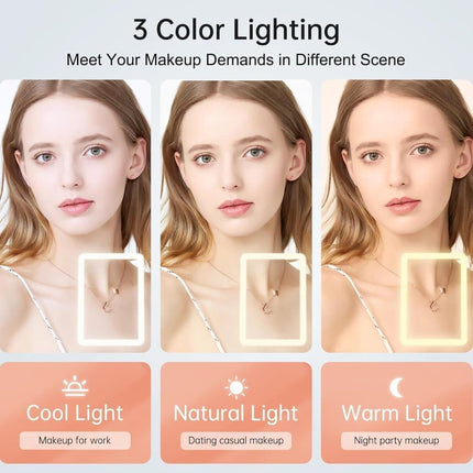 Rechargeable Makeup Mirror with 3 Color Modes, Dimmable Touch Screen LED Lighted Mirror.